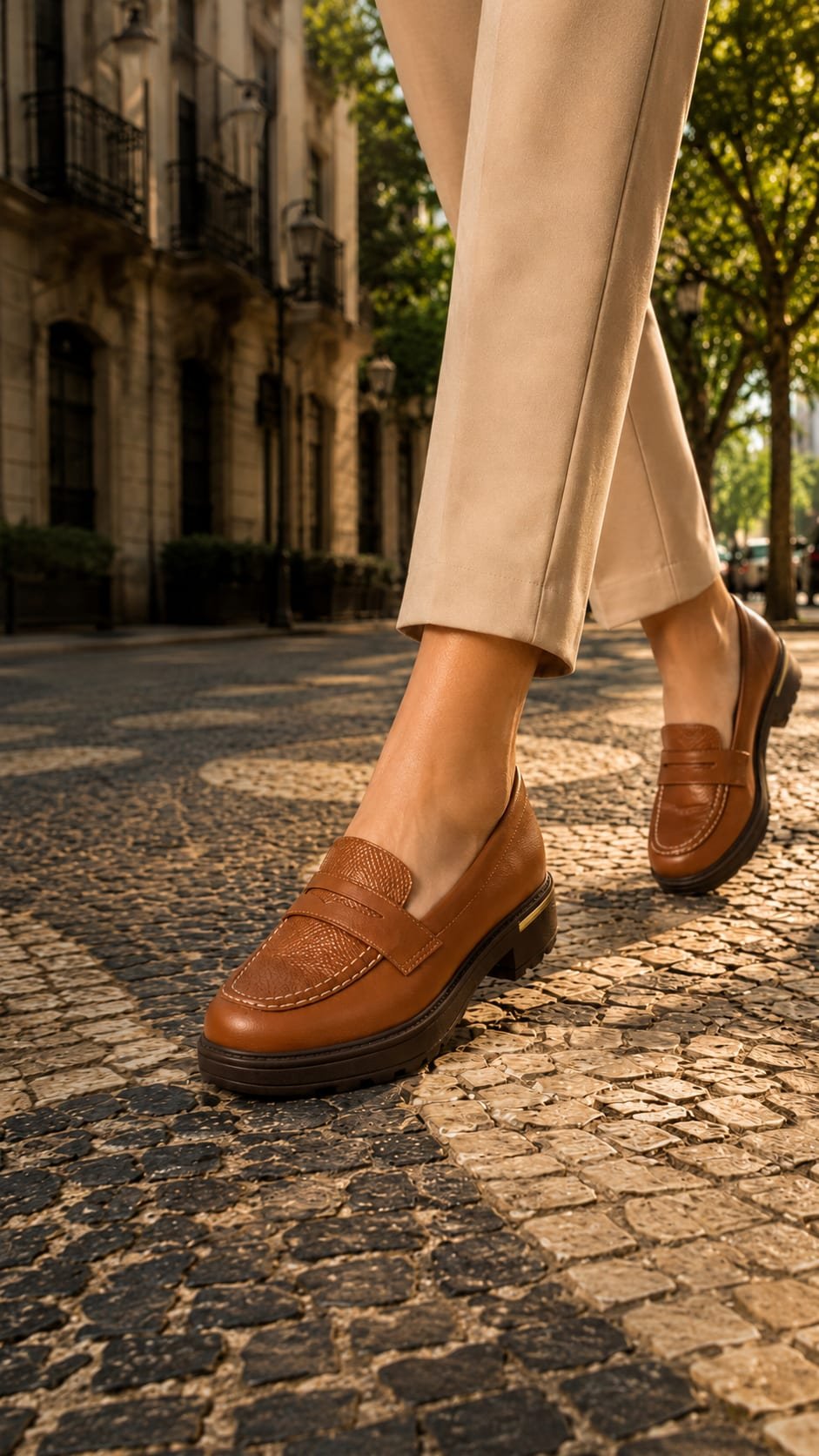 Sapato mocassim Gisa Anabela médio Piccadilly Maxi em destaque na vitrine Gambier Calçados