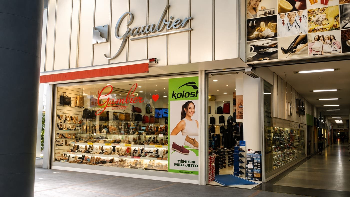 Fachada da loja Gambier Calçados, no Catete, Rio de Janeiro